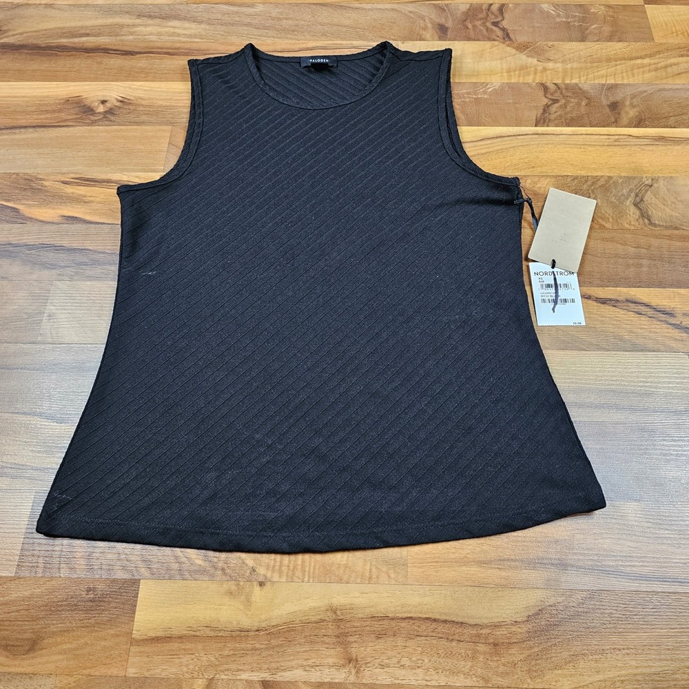 Halogen Ribbed Sleeveless Top Black XS‎ Stretch Minimalist Basic